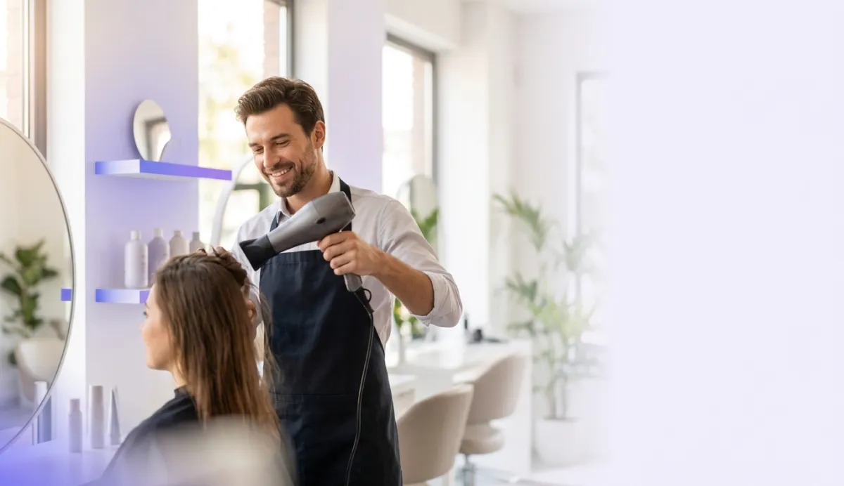 Parrucchiere al lavoro in un salone moderno gestito con ZenBookr